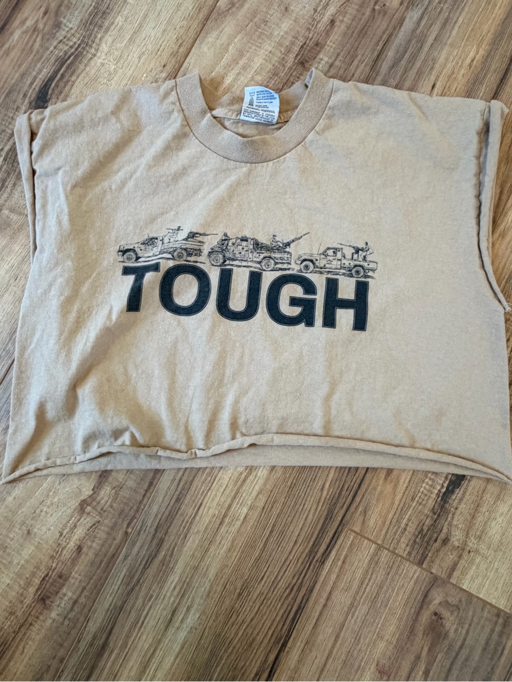 Vintage 'TOUGH' Graphic Tee in Tan cropped
